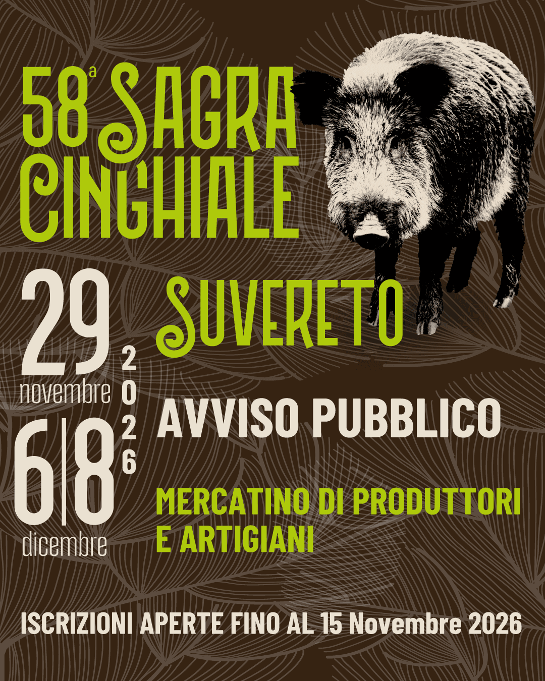 AVVISO: RICERCA ESPOSITORI PER MERCATINO 58ª SAGRA DEL CINGHIALE